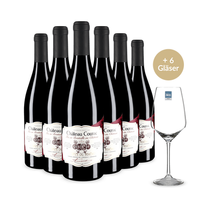 6 Flaschen + 6 Gläser: Château Courac Côtes du Rhône 2020